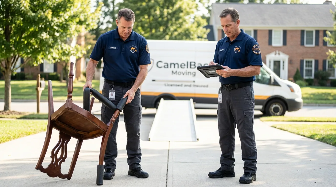Movers inspecting furniture for damage prevention before loading in Silverdale, WA